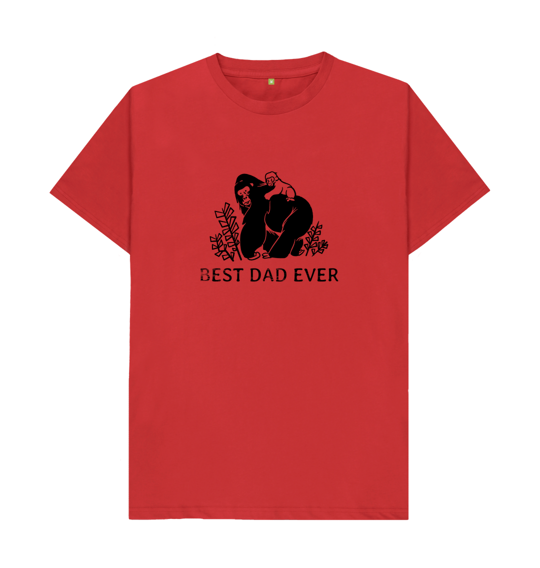Red t-shirt with "Best Dad Ever" text and gorilla illustration