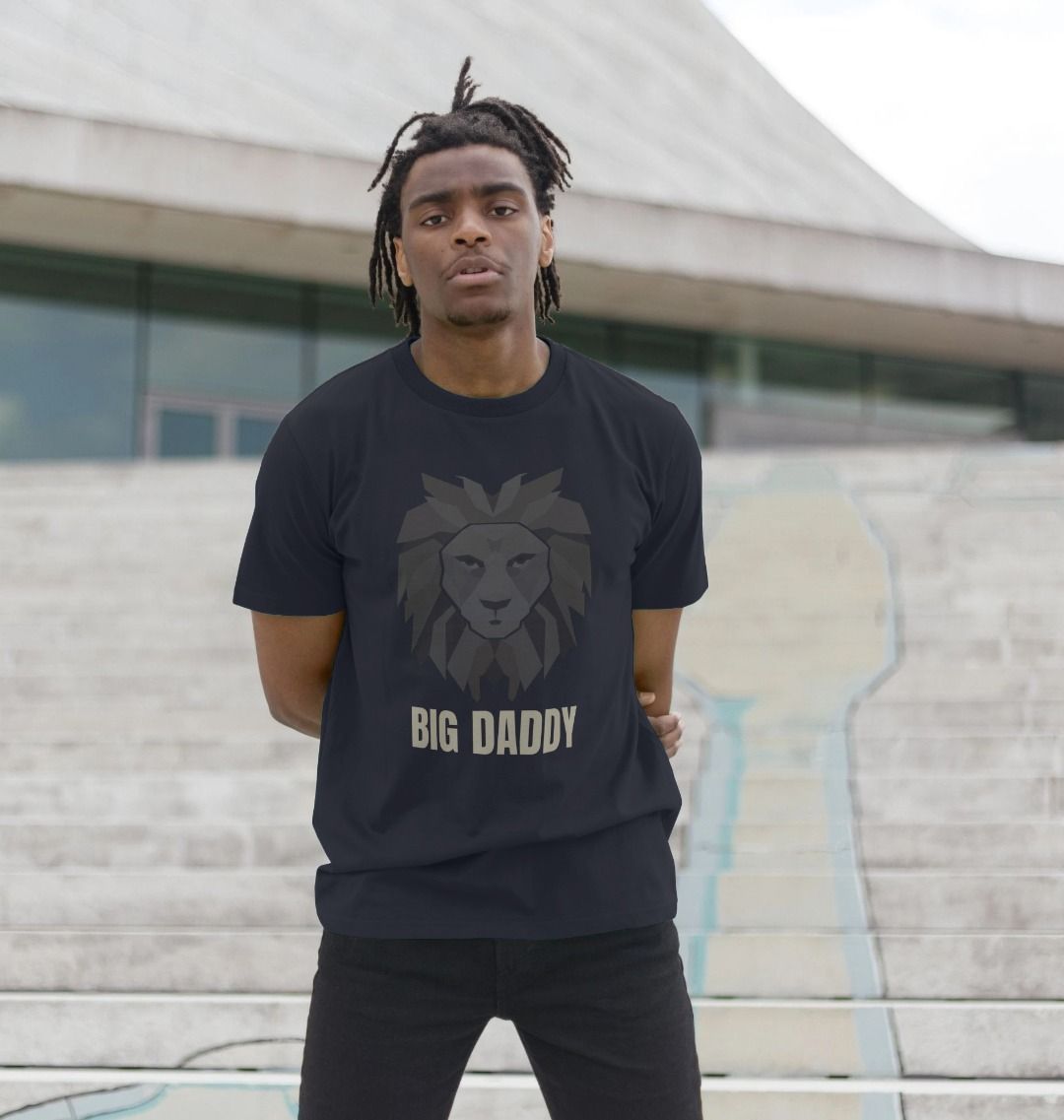 Black t-shirt with "BIG DADDY" and lion graphic (person)
