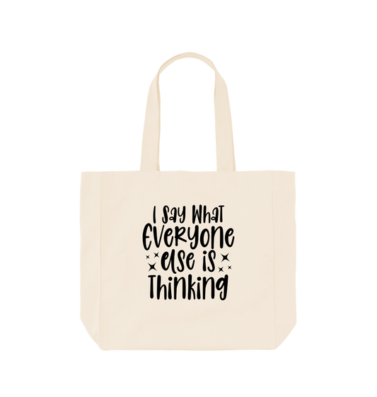 White tote bag with text design