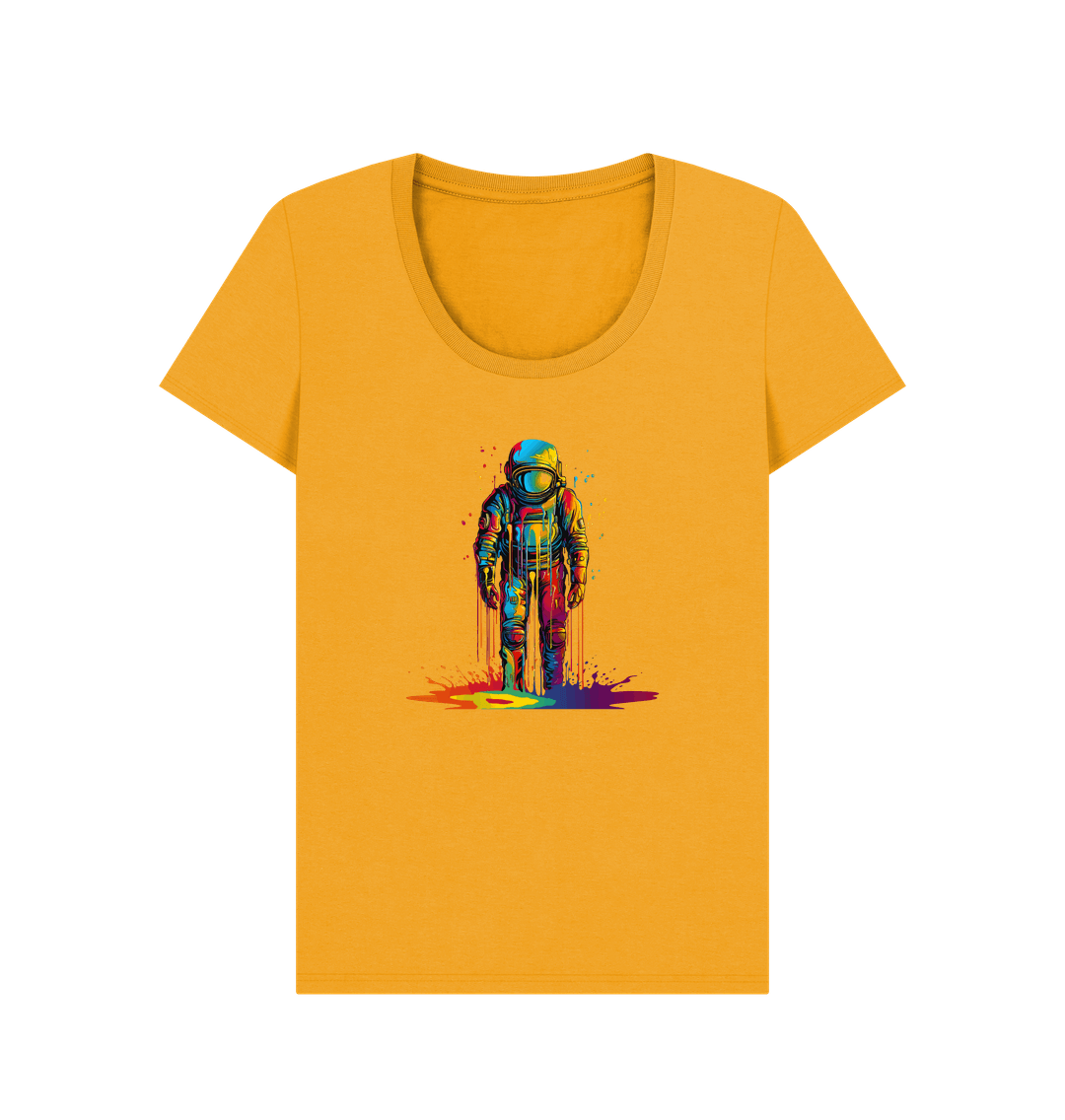 Yellow t-shirt with colorful astronaut graphic