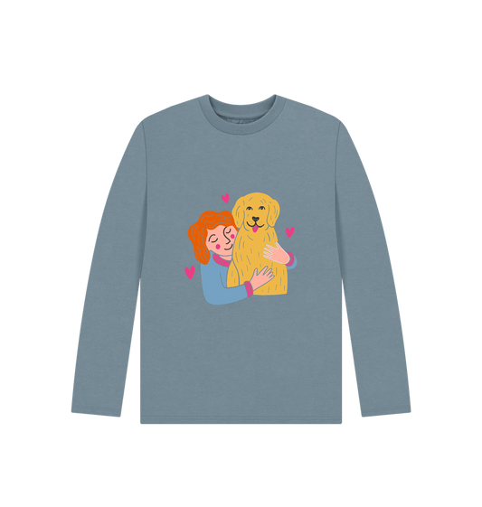 Long-sleeved t-shirt with girl and dog illustration