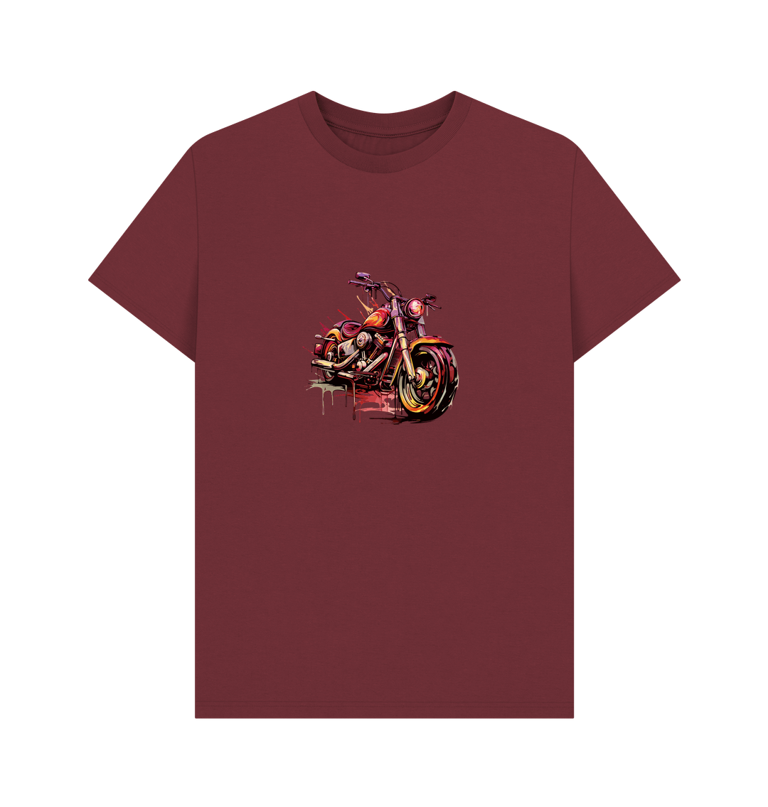 Maroon t-shirt with motorcycle graphic