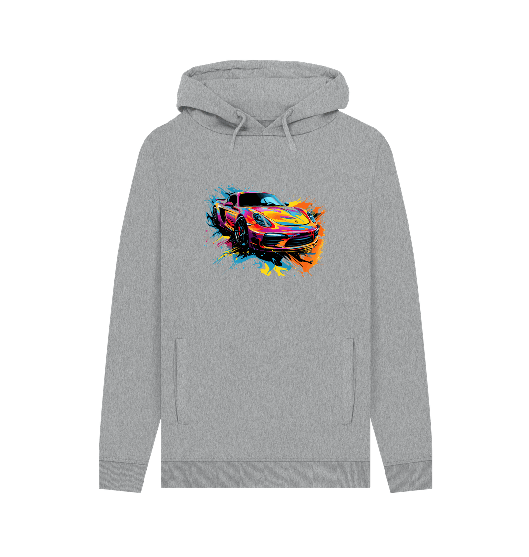 Gray hoodie with colorful car graphic