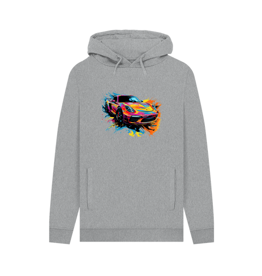 Gray hoodie with colorful car graphic