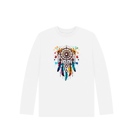 White long-sleeved t-shirt with dreamcatcher design