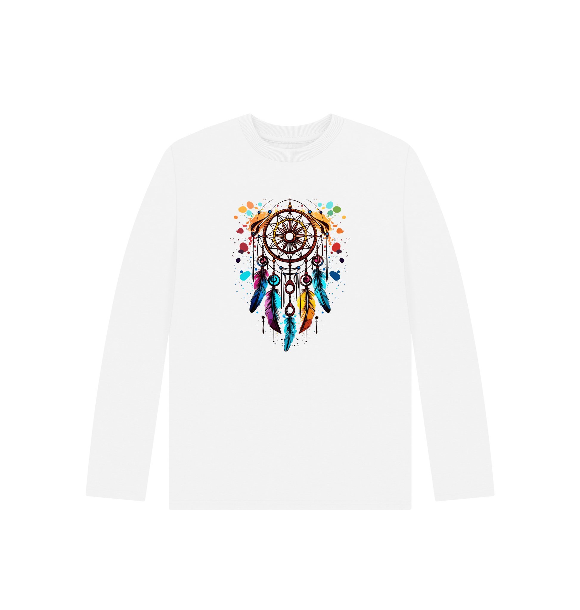White long-sleeved t-shirt with dreamcatcher design