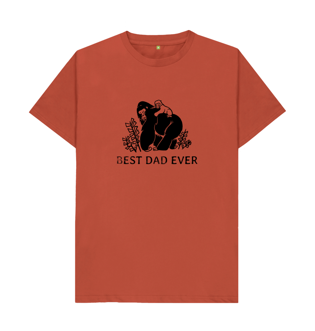 Orange t-shirt with "Best Dad Ever" text and ape illustration