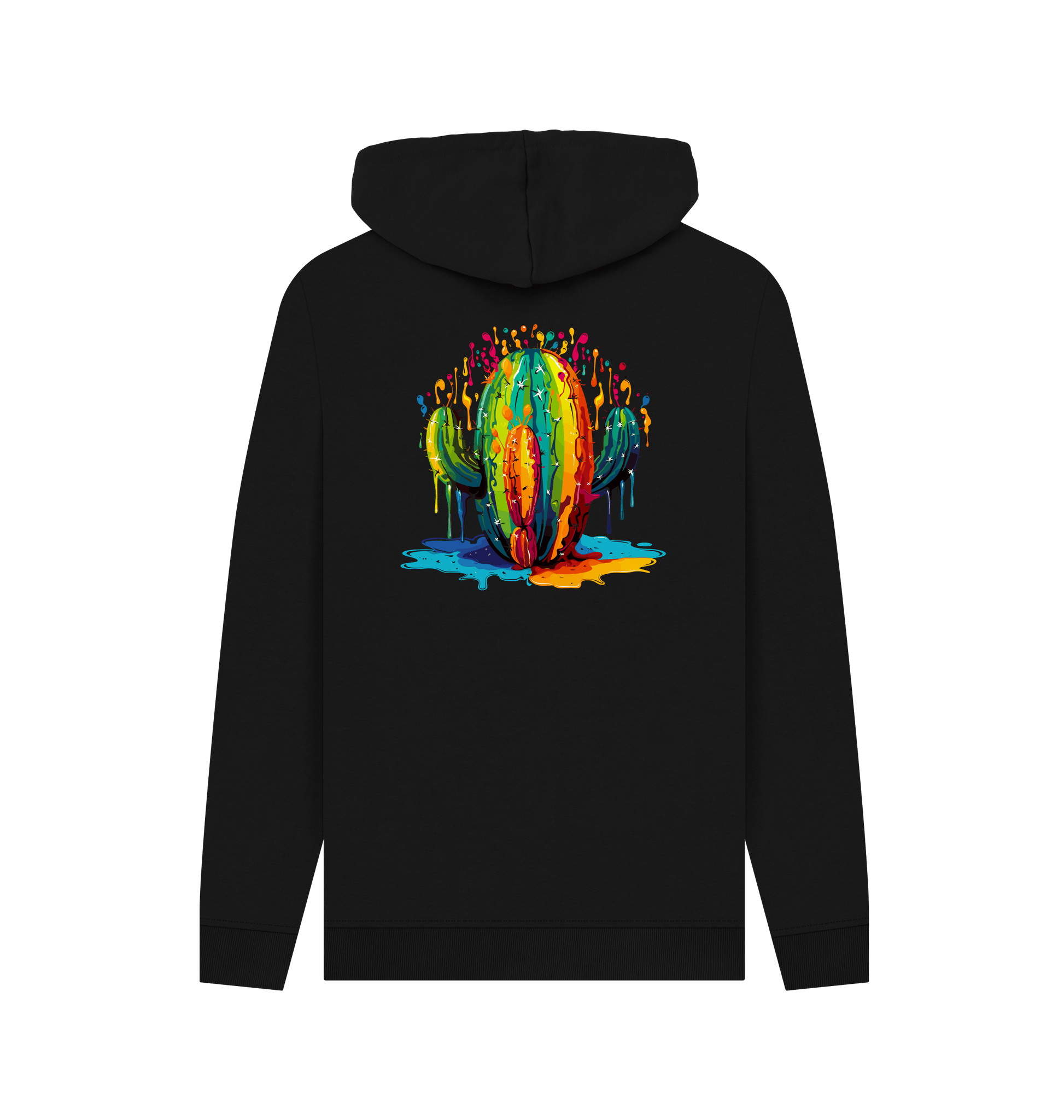 Black hoodie with colorful cactus design