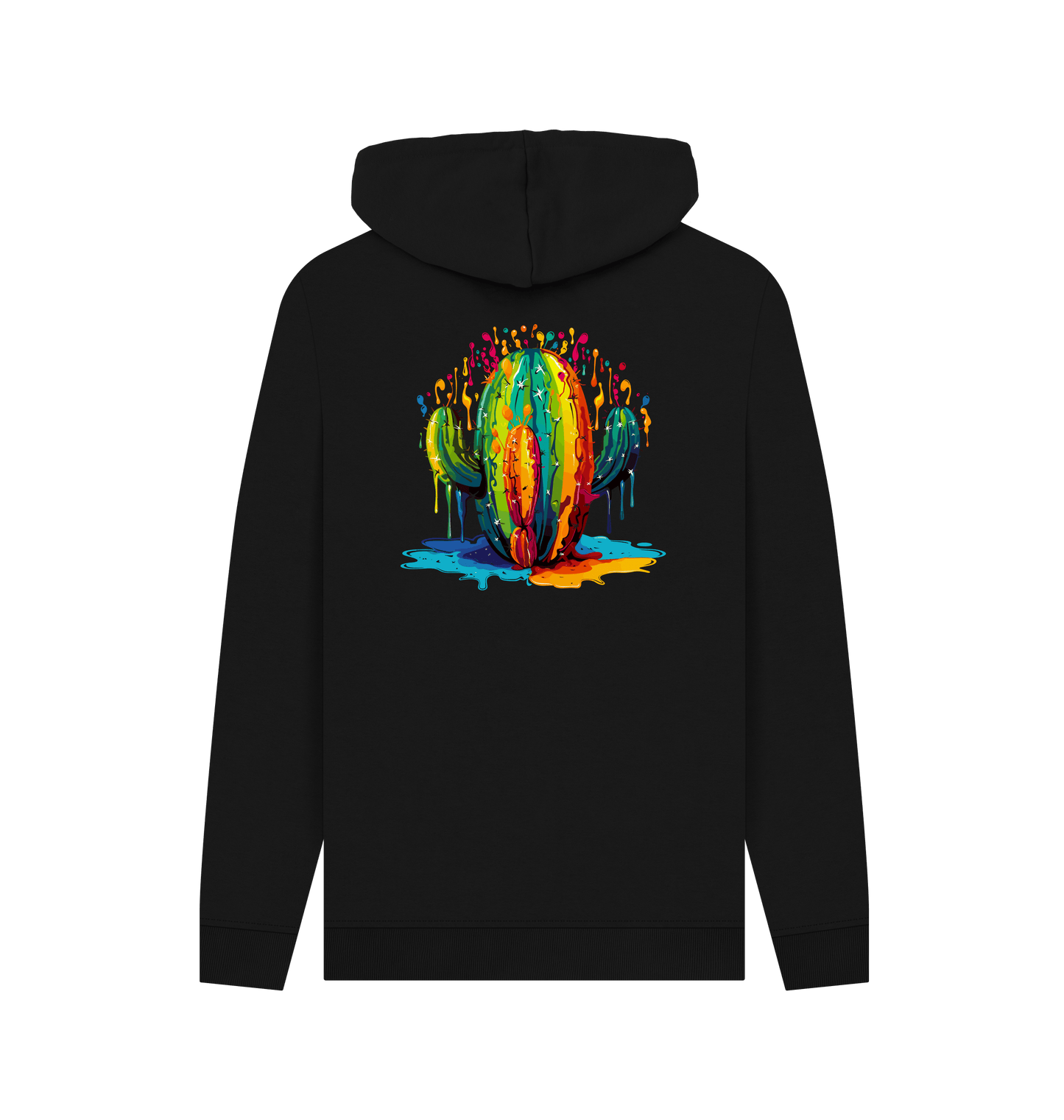 Black hoodie with colorful cactus design
