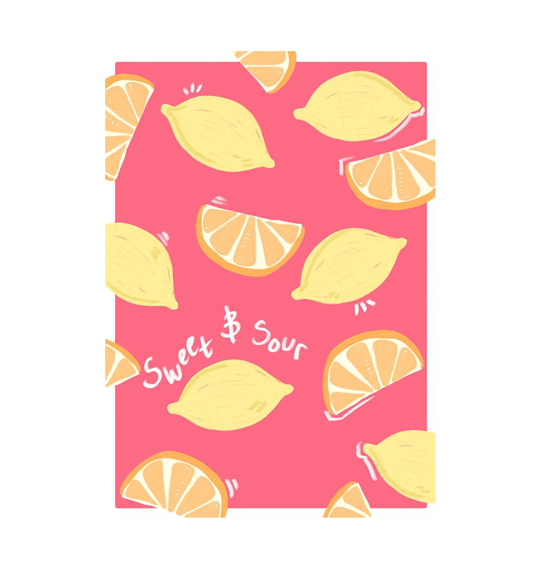 Lemon-themed illustration on pink background