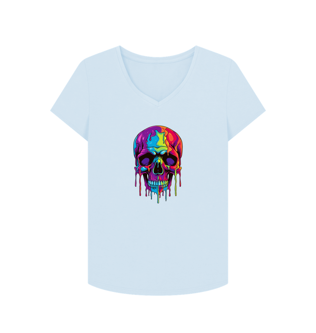 White t-shirt with colorful skull design