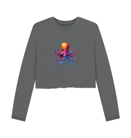 Gray cropped sweatshirt with octopus design