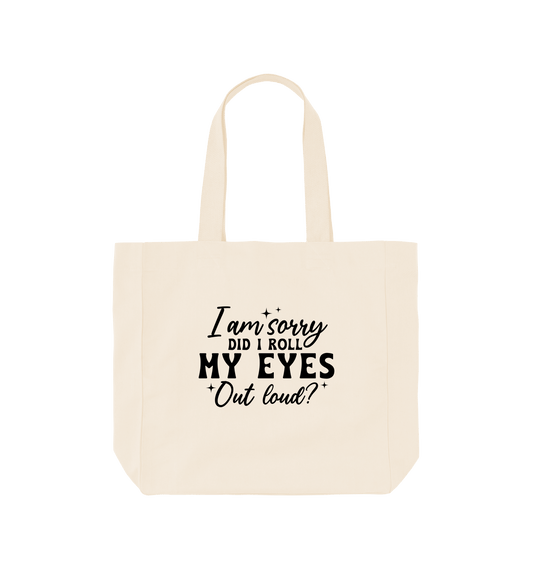 White tote bag with text design