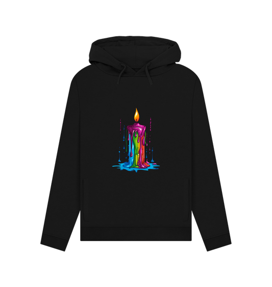 Black hoodie with colorful dripping candle design