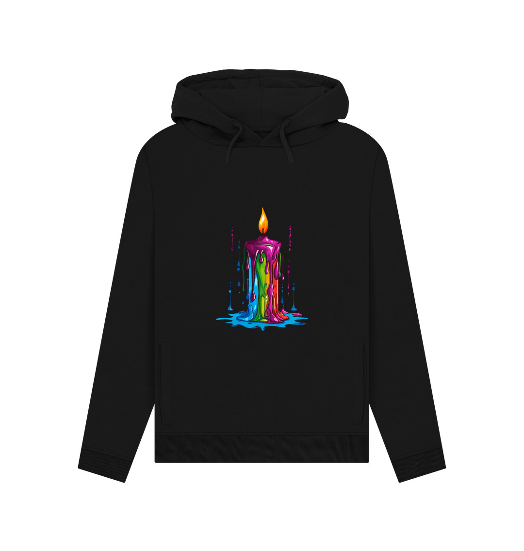 Black hoodie with colorful dripping candle design