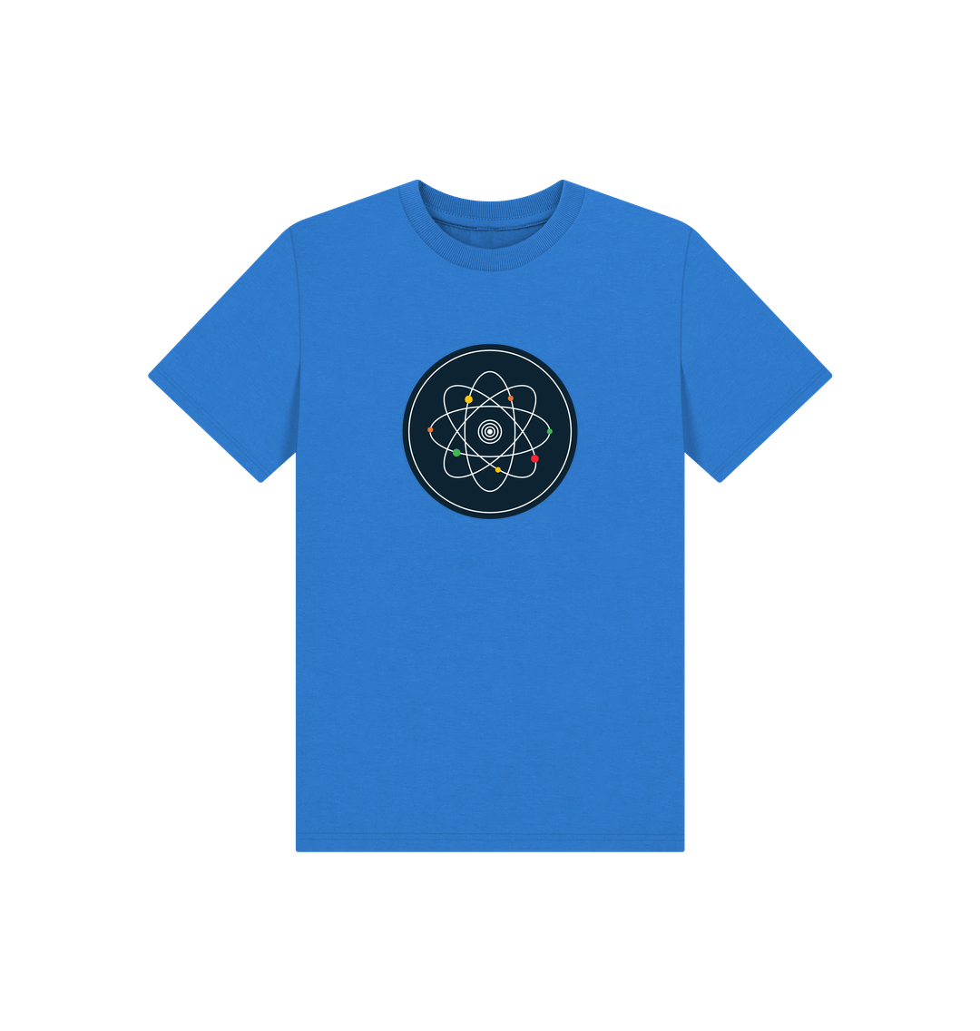Blue t-shirt with atom design