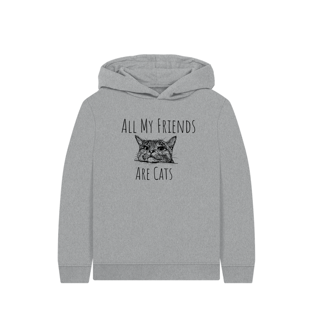 Gray hoodie with cat illustration and text
