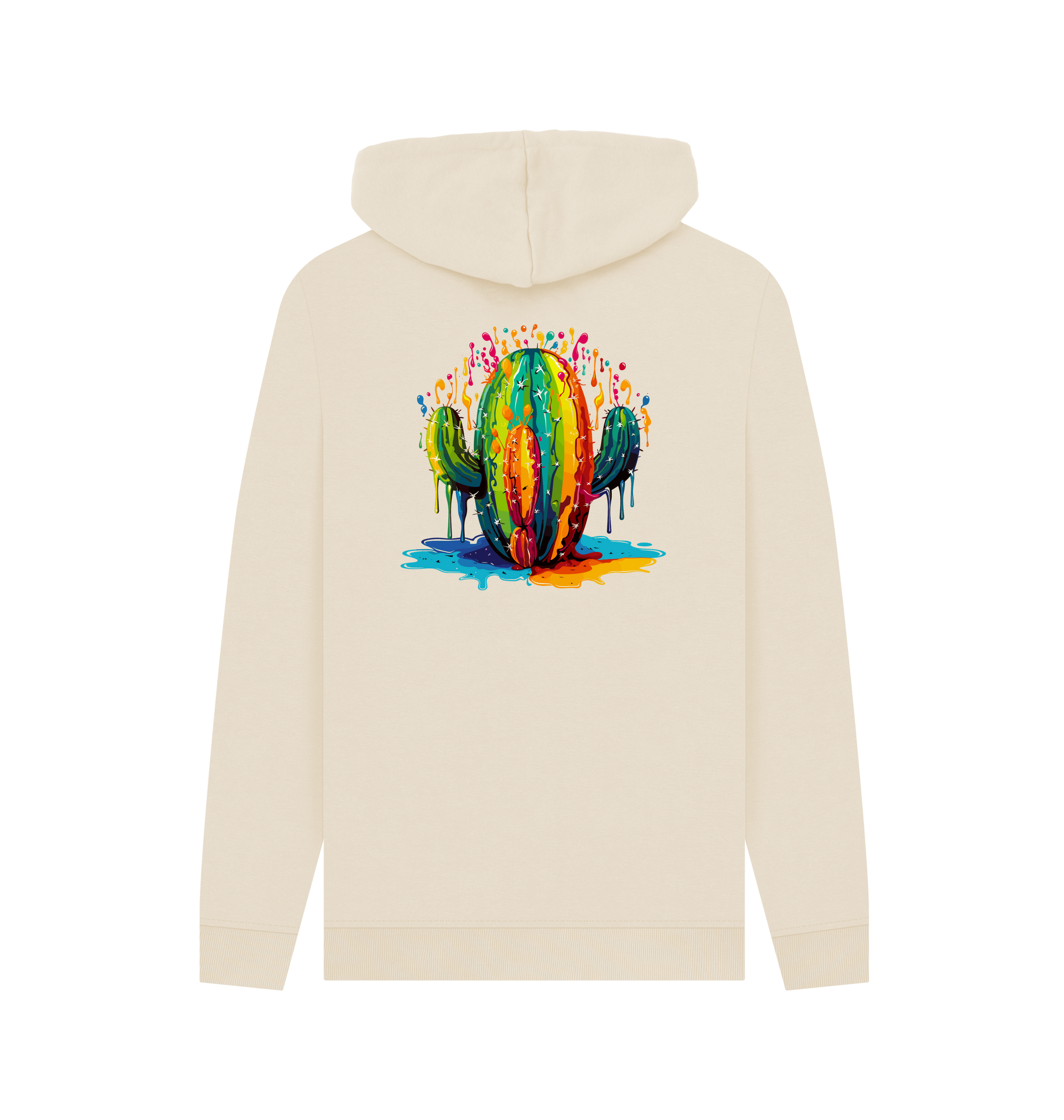 Cream hoodie with colorful cactus design