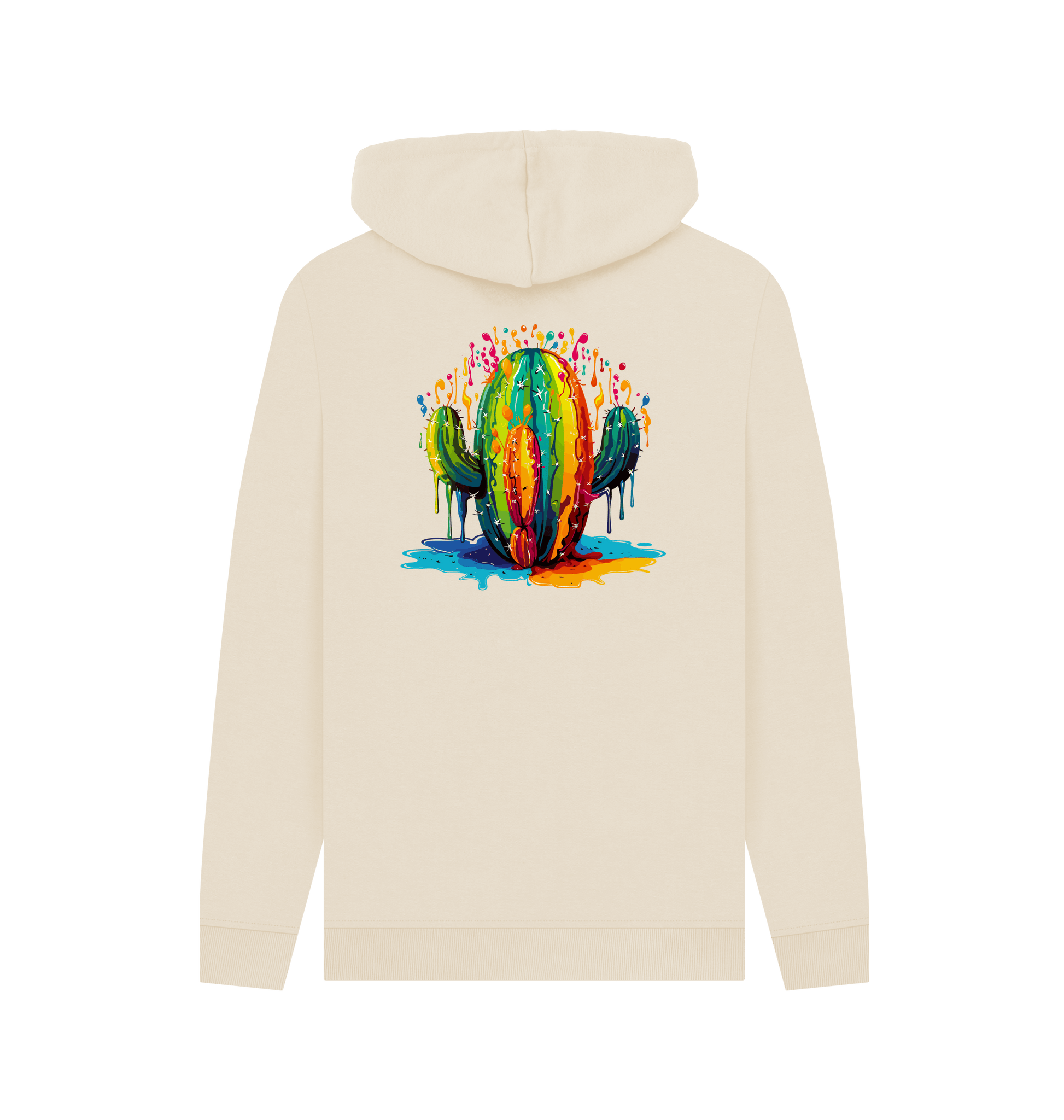 White hoodie with colorful cactus design
