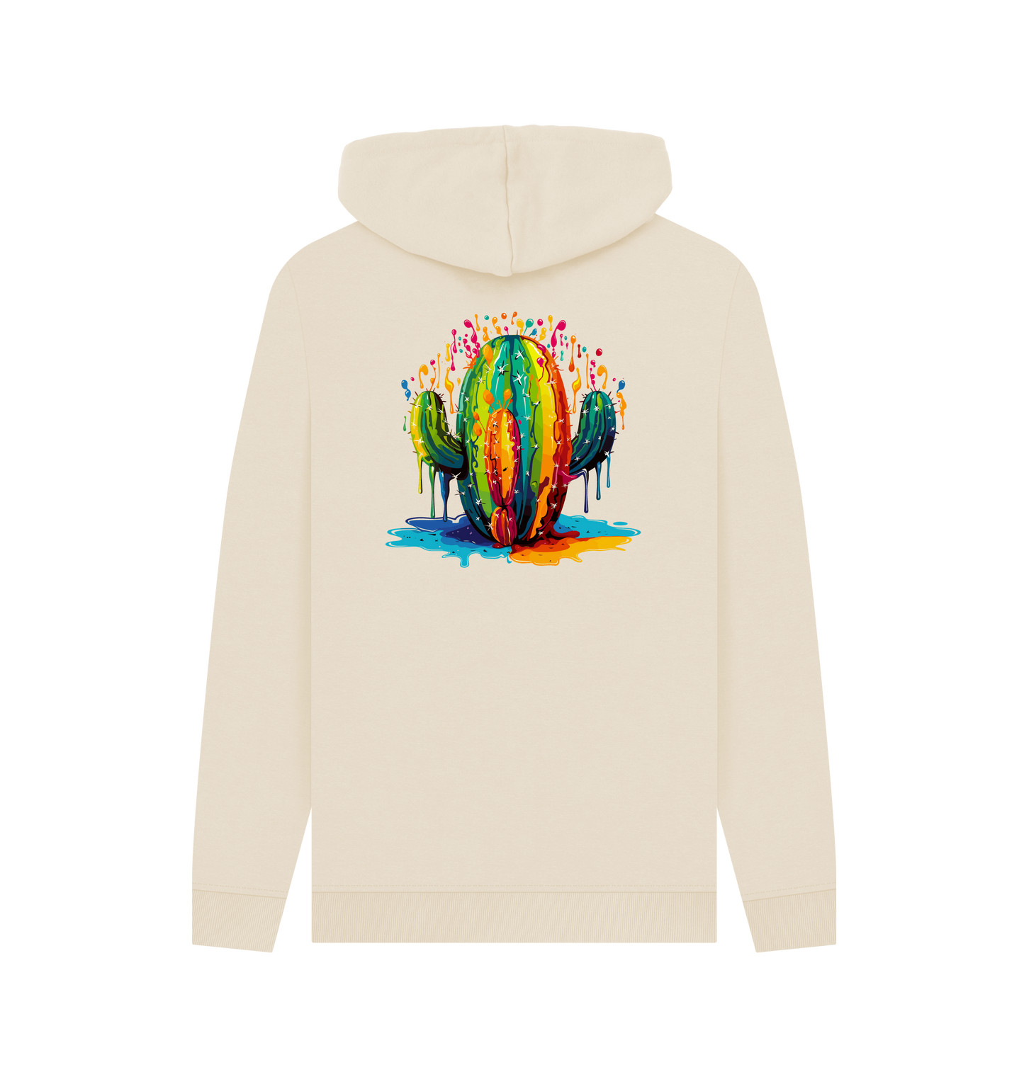 White hoodie with colorful cactus design