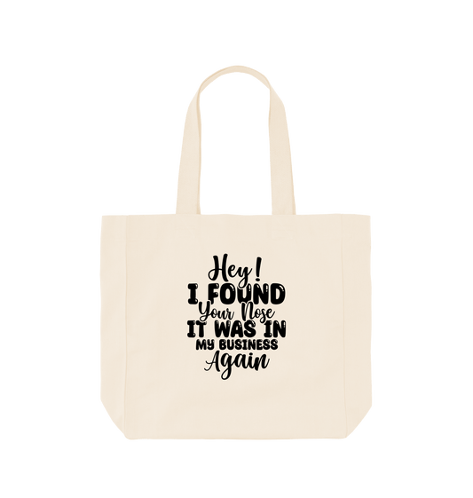 White tote bag with text design
