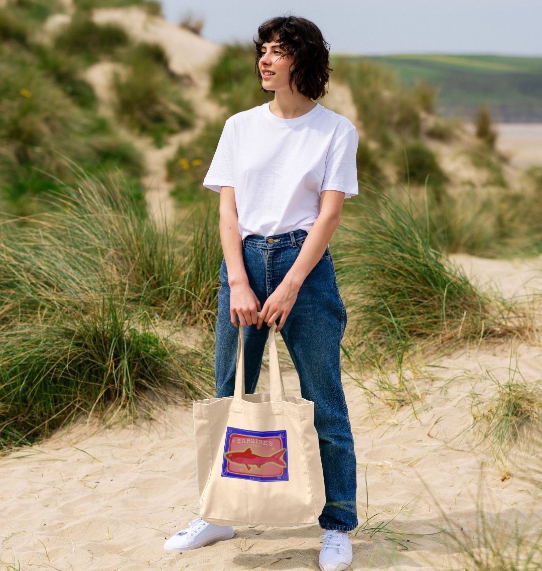 Canvas tote bag with fish design (person)