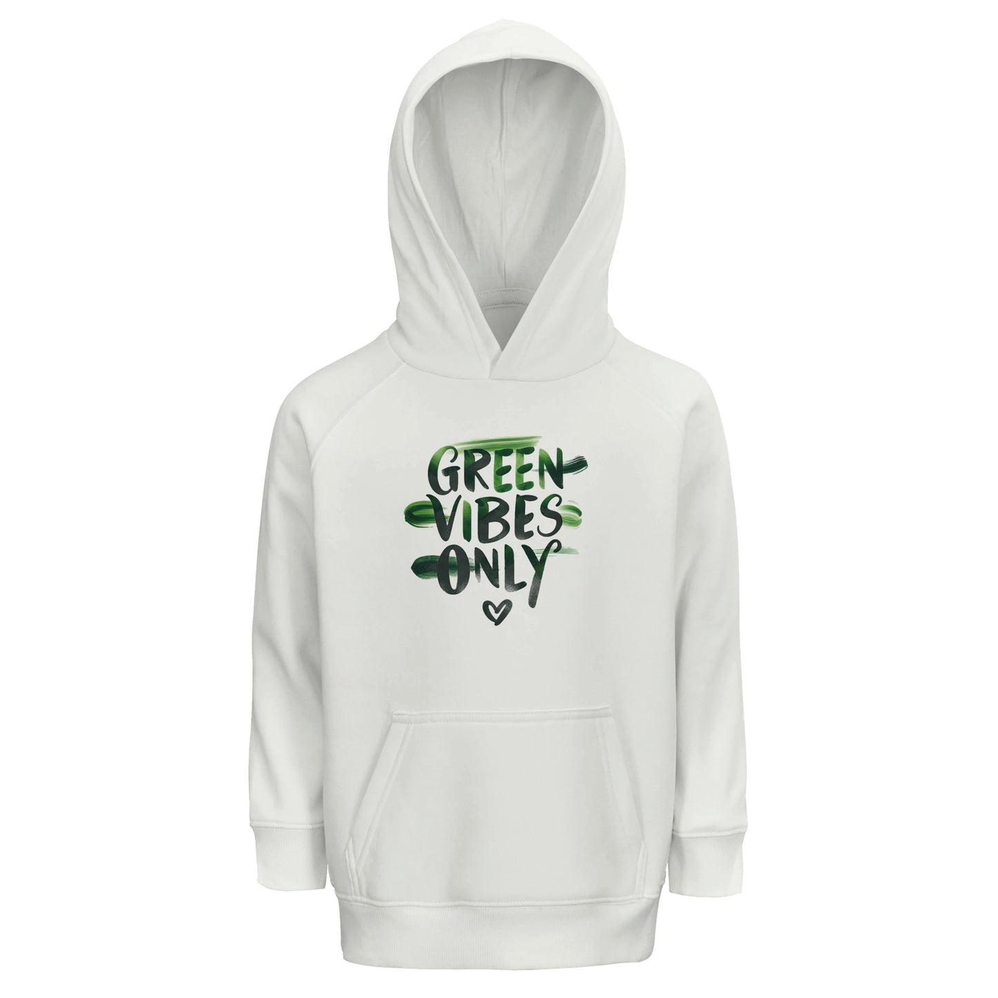 White hoodie with "GREEN VIBES ONLY" text