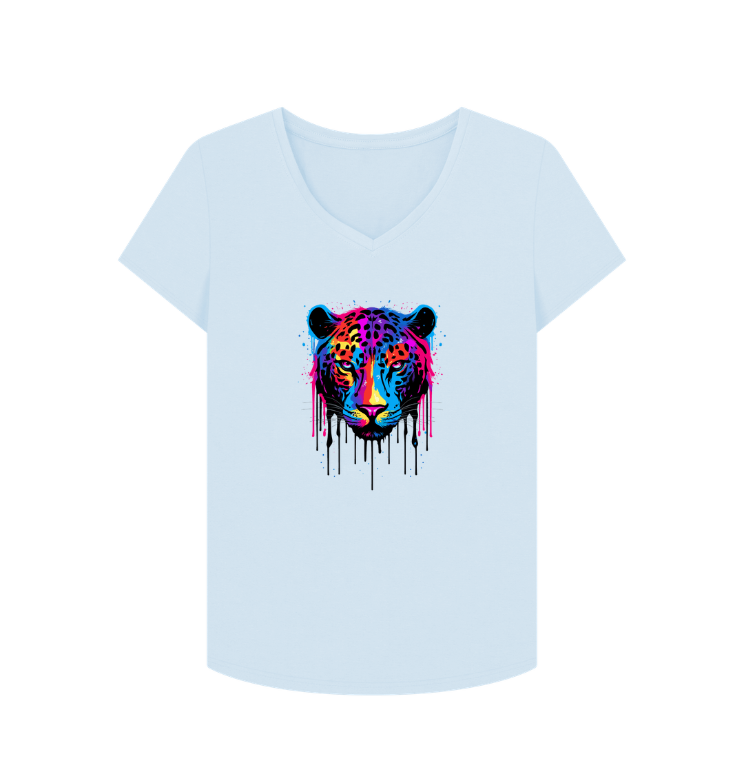 White t-shirt with colorful leopard print