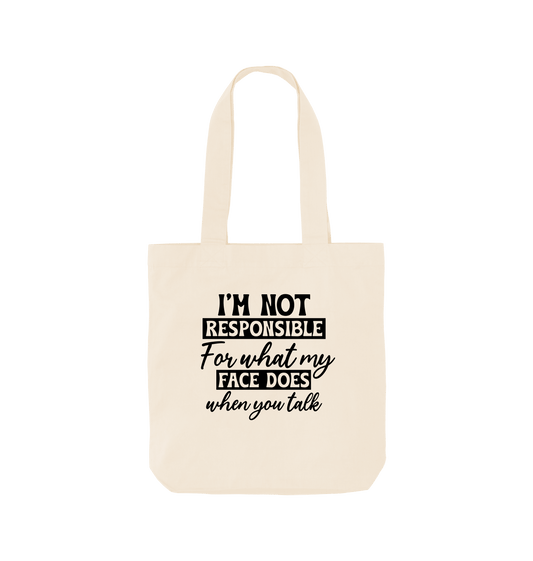 White tote bag with text design
