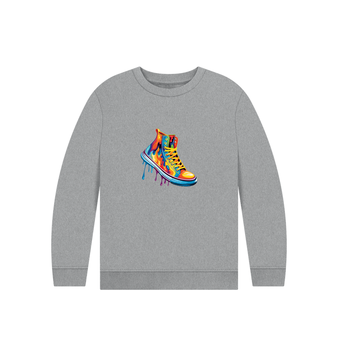 Gray sweatshirt with colorful sneaker graphic