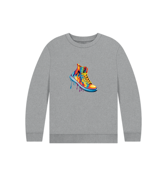 Gray sweatshirt with colorful sneaker graphic