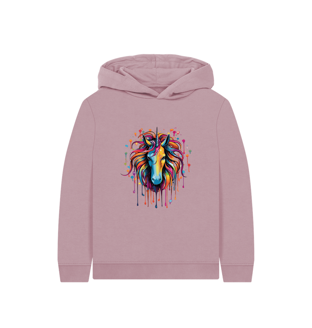 Pink hoodie with colorful unicorn design