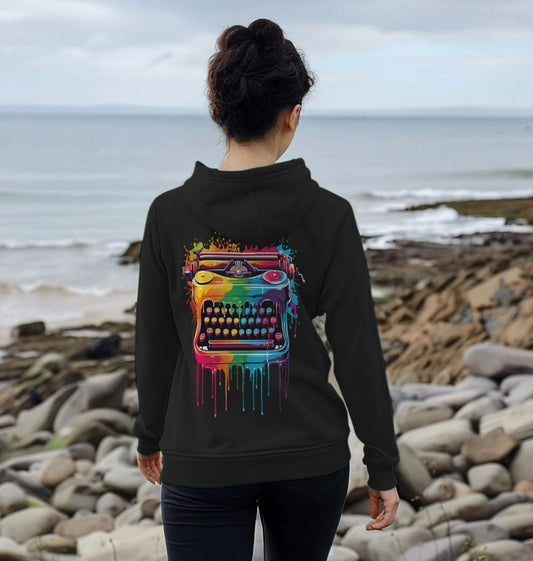 Rainbow typewriter hoodie with drip effect (person)