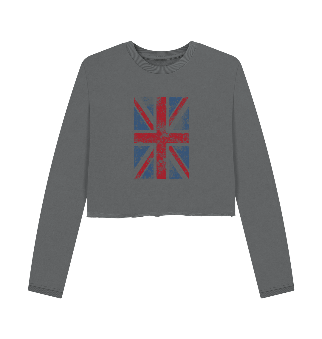 Gray cropped sweatshirt with Union Jack design