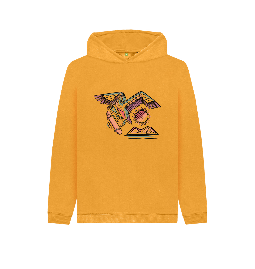 Yellow hoodie with colorful graphic design