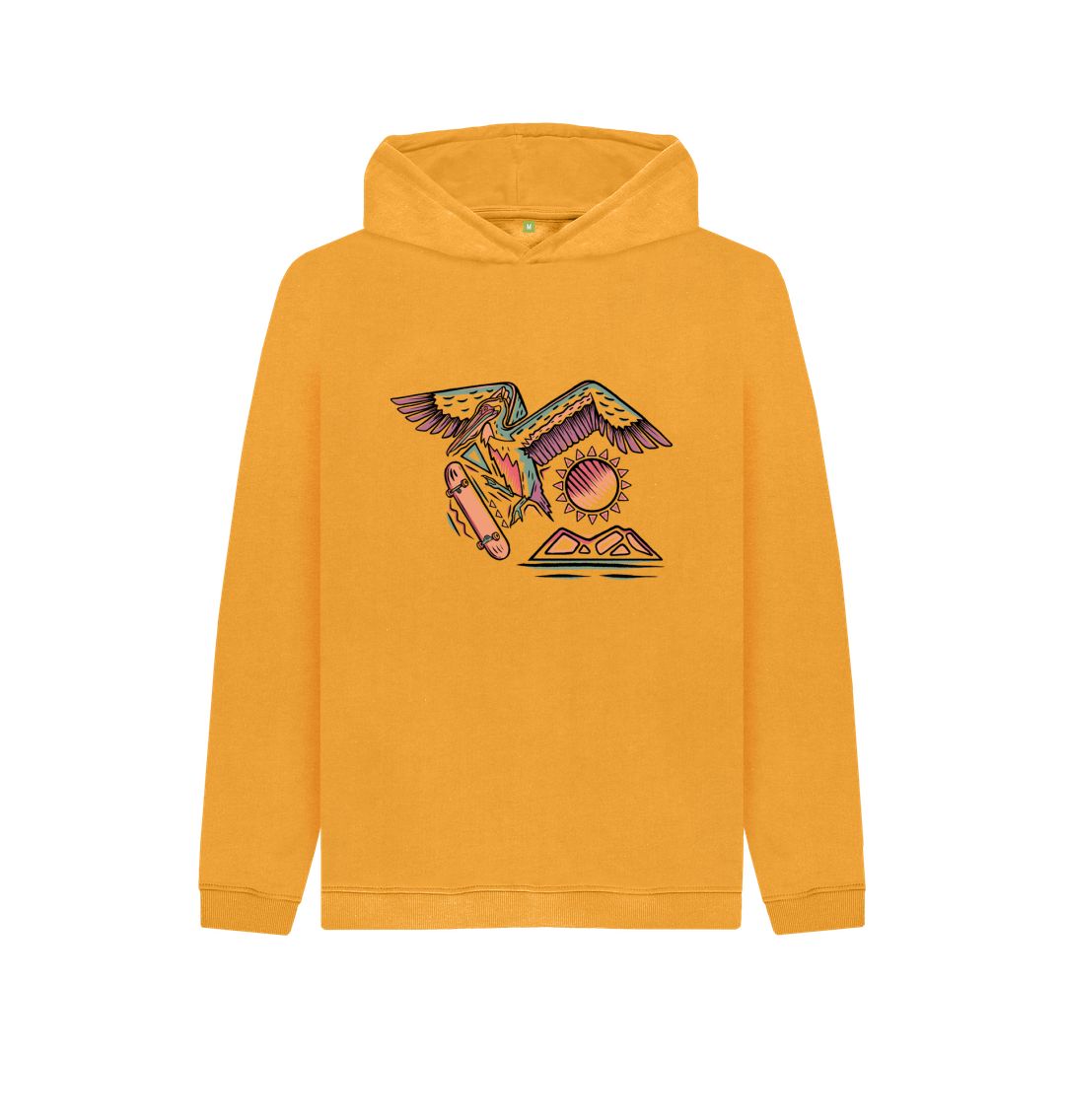 Yellow hoodie with colorful bird design