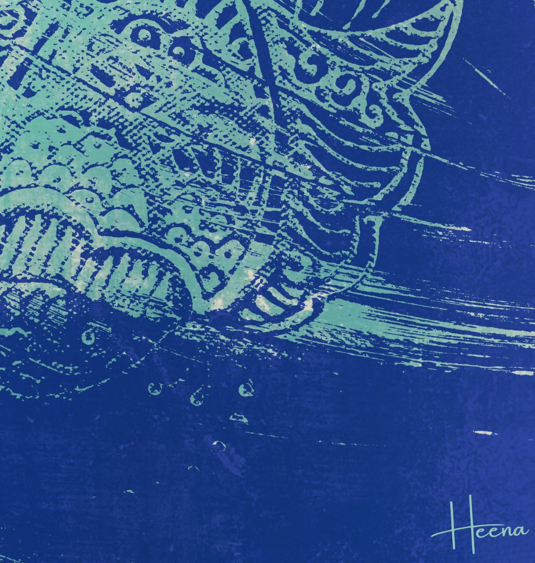 Blue and teal abstract patterned fabric