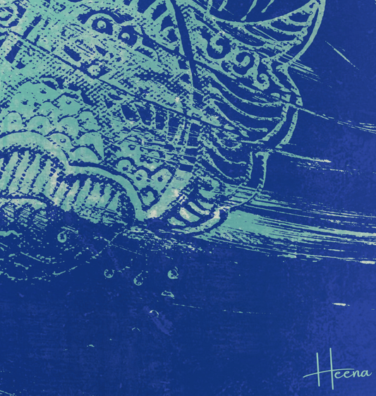 Blue and teal abstract patterned fabric