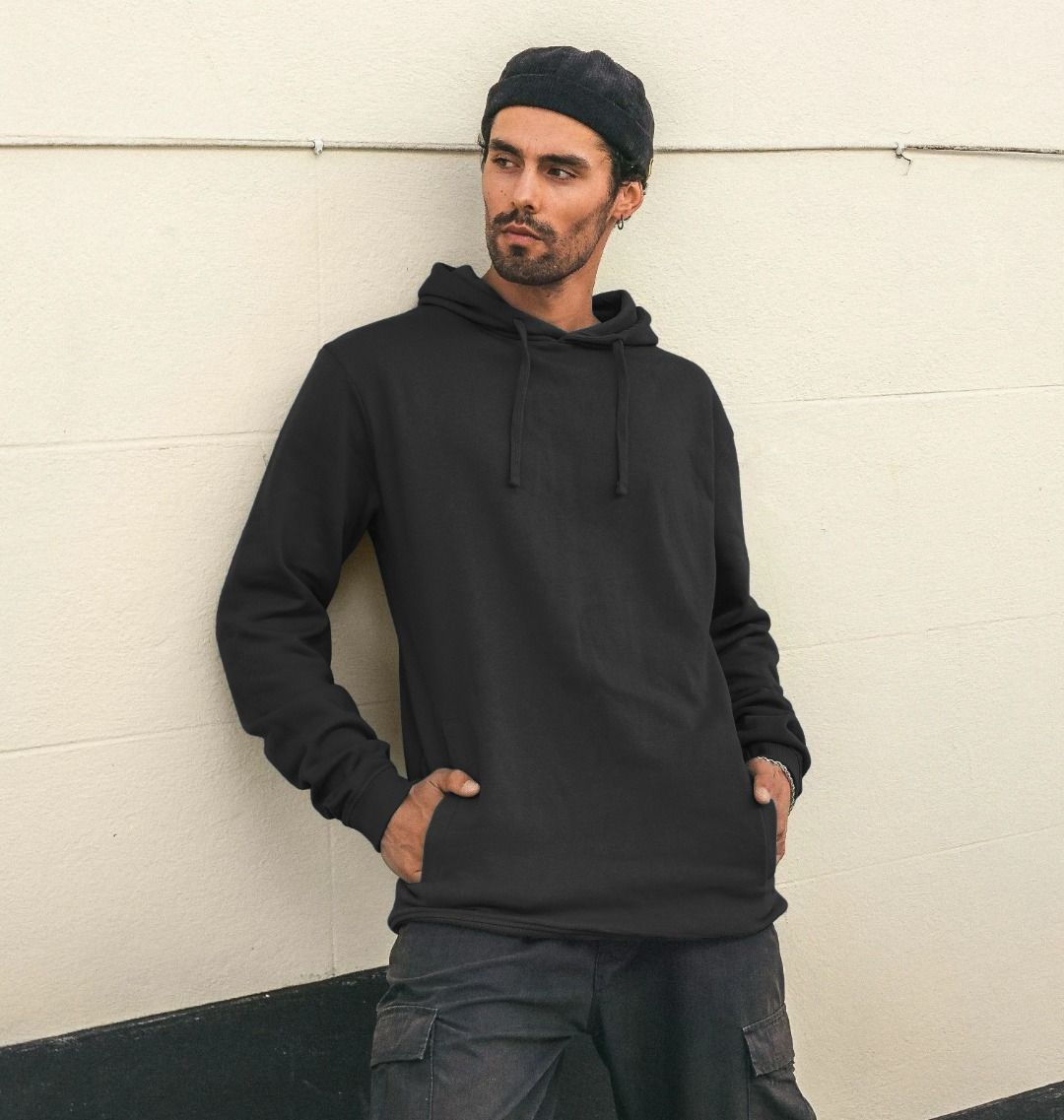 Black hoodie with drawstrings (person)