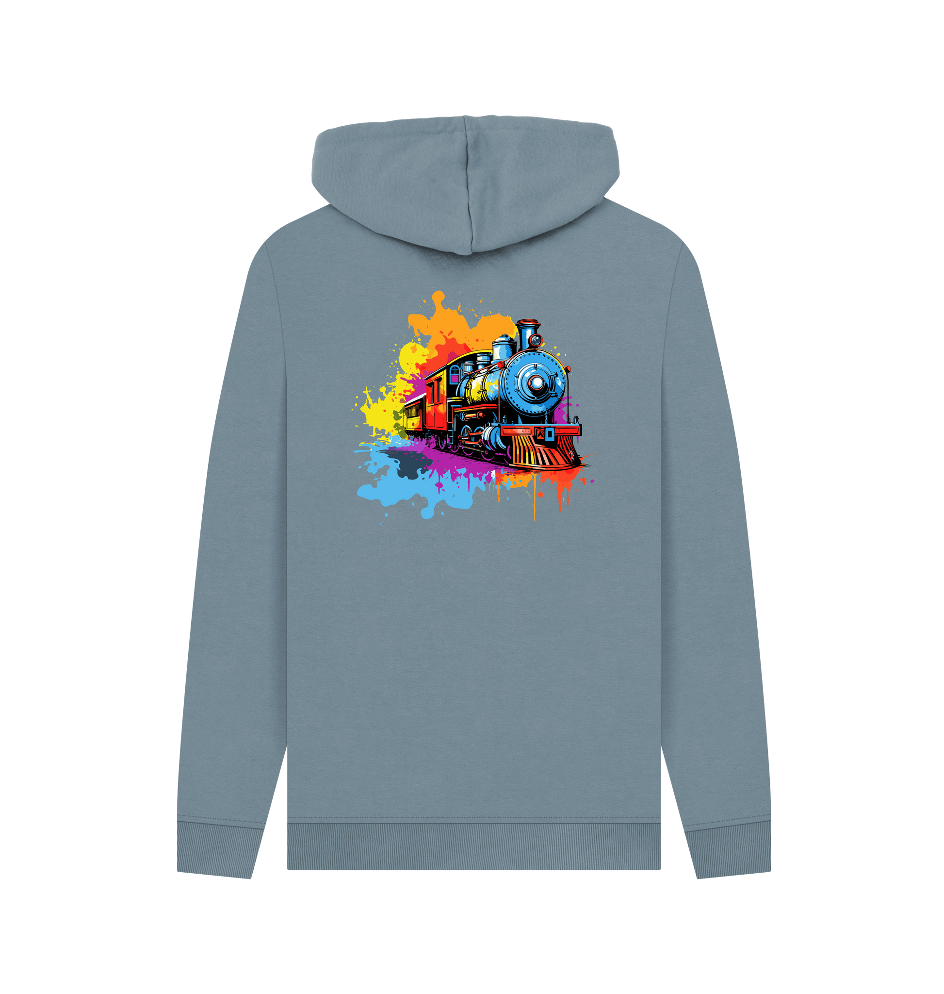 Stone Blue Colour Drip Steam Train - Mens Pullover Hoodie