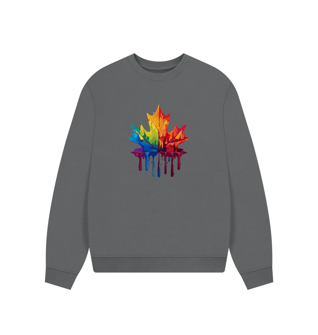 Gray sweatshirt with colorful dripping leaf design