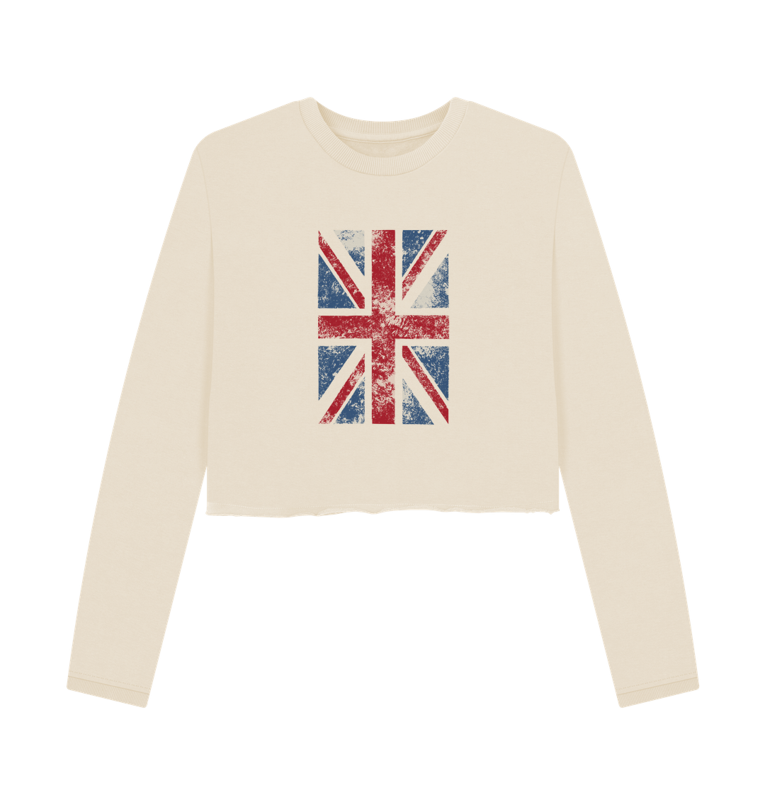 White long-sleeved sweatshirt with Union Jack design
