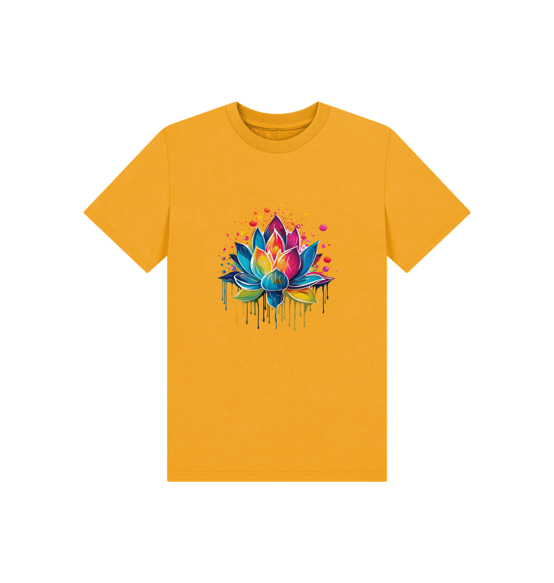 Yellow t-shirt with colorful lotus flower design