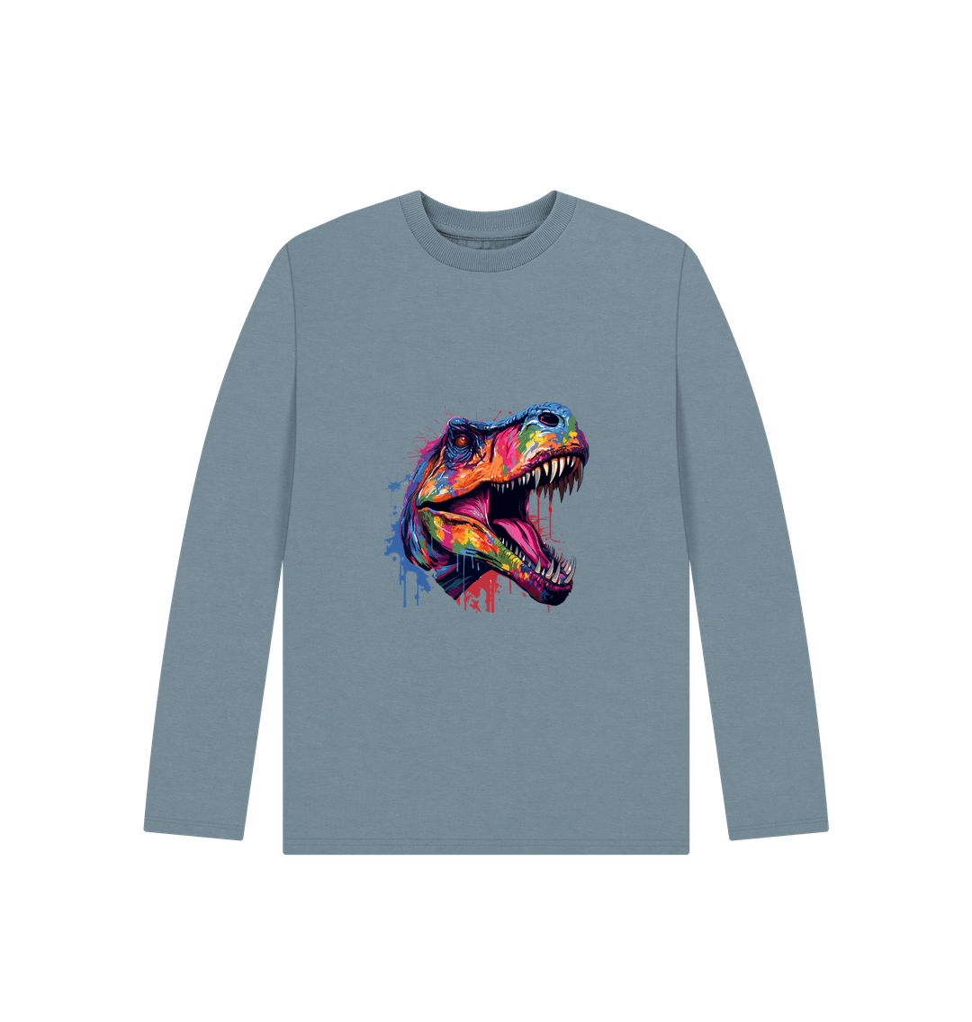 Long-sleeved t-shirt with colorful dinosaur graphic