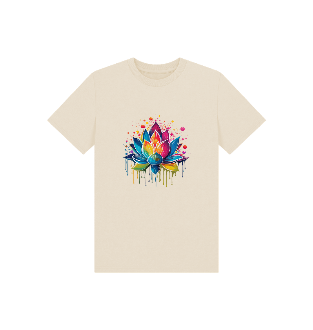 Cream t-shirt with colorful dripping flower design