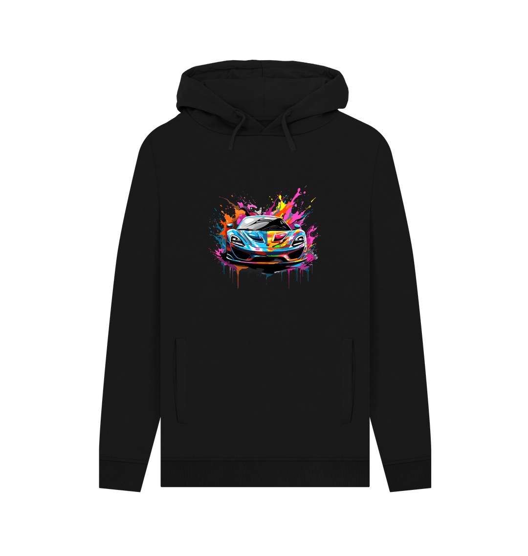 Black hoodie with colorful car graphic