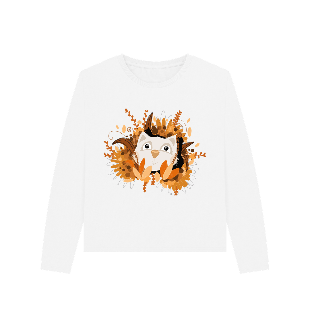 White long-sleeved shirt with owl illustration