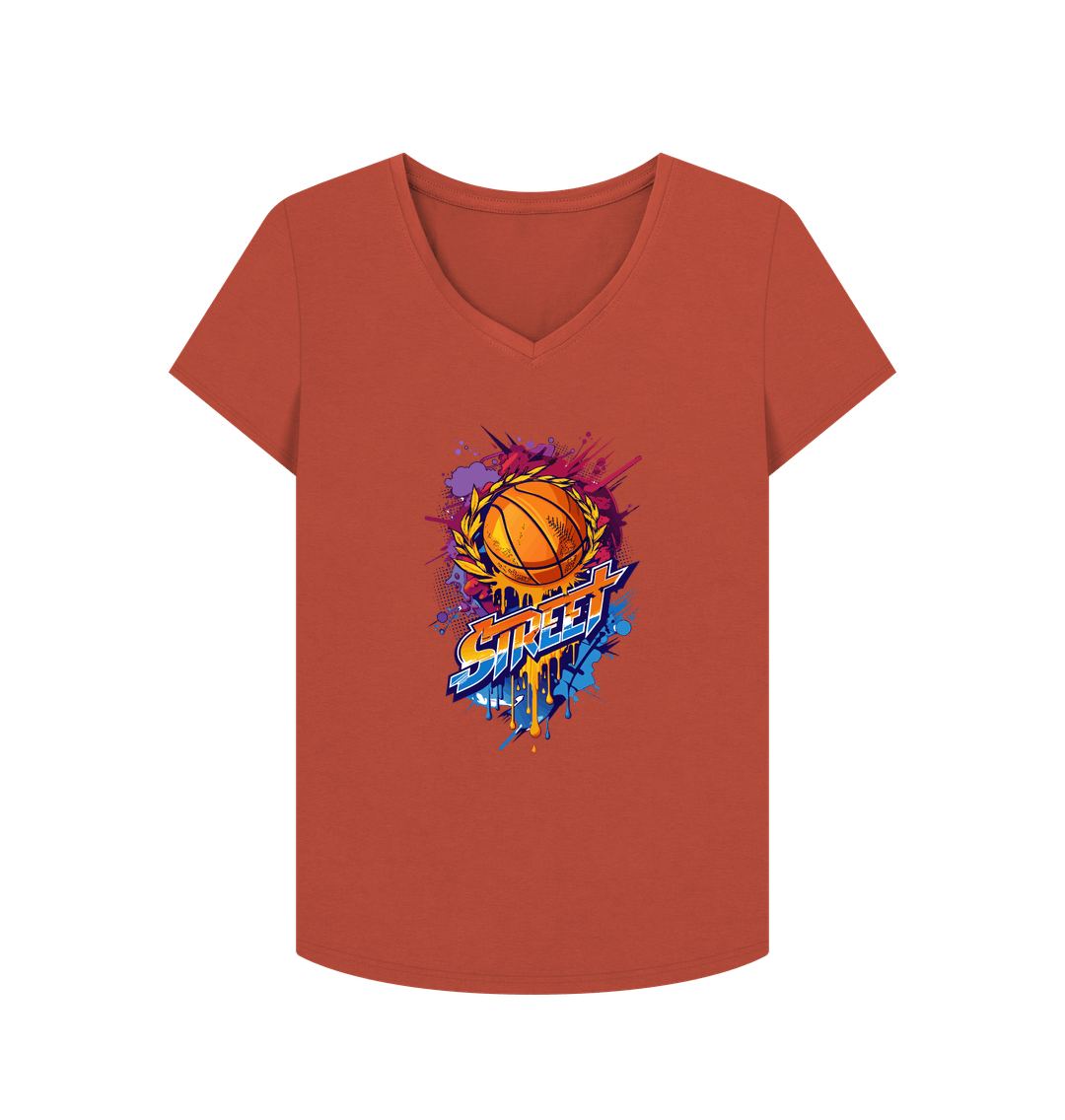 Orange t-shirt with basketball graphic