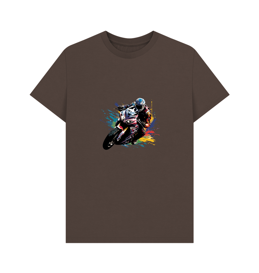Brown t-shirt with motorcycle graphic