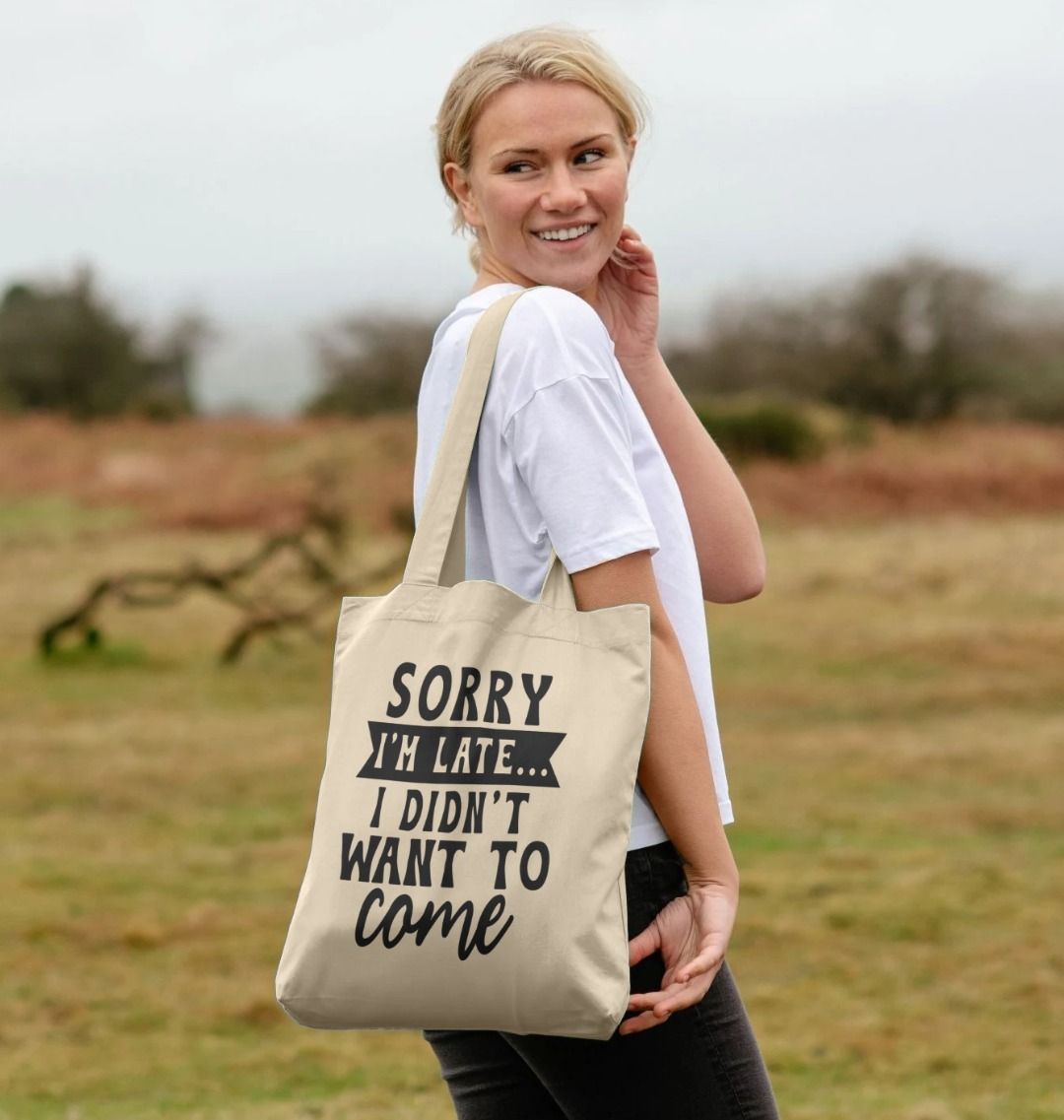 Canvas tote bag with humorous text (person)